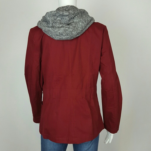 NWT LOVE TREE BURGANDY UTILITY JACKET WITH HOODIE - Picture 2 of 6